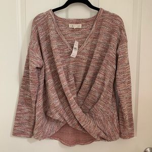 Lou & Grey Twist Front Hi Lo Long Sleeve Sweater